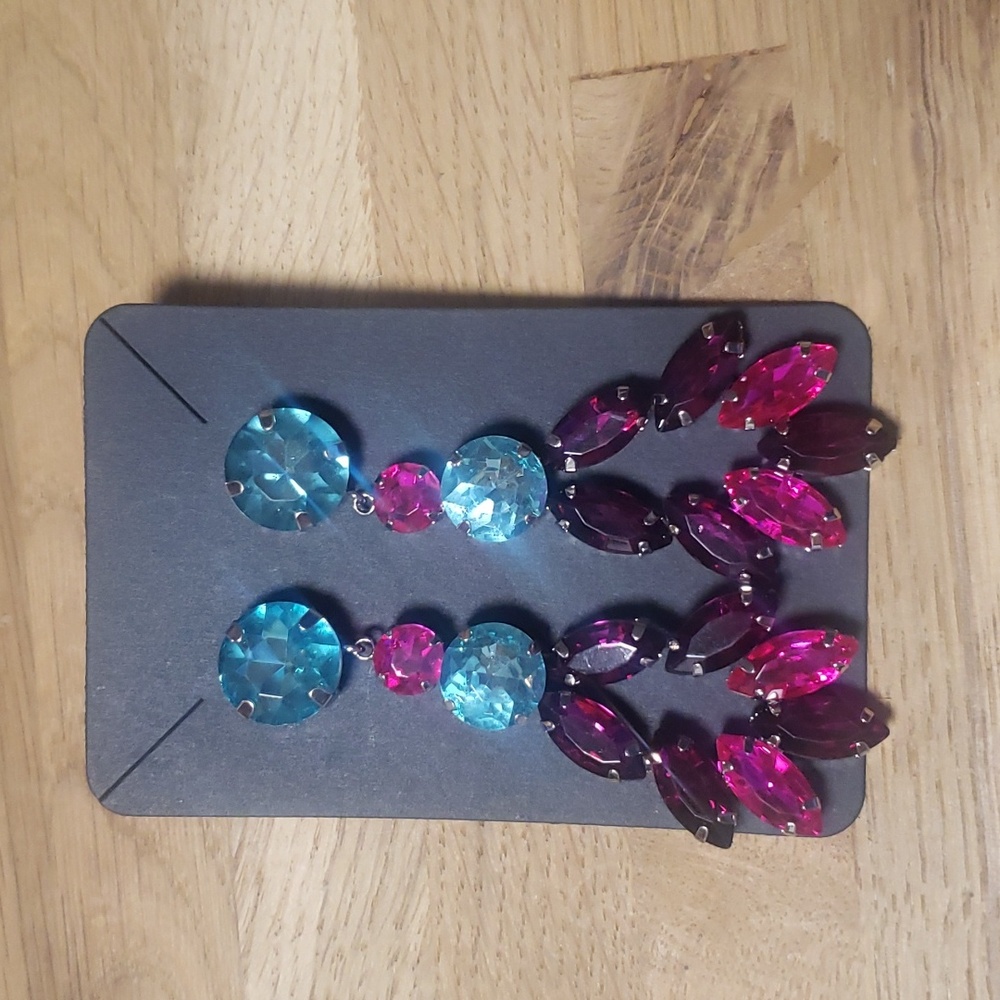 Blue and pink dangle earrings